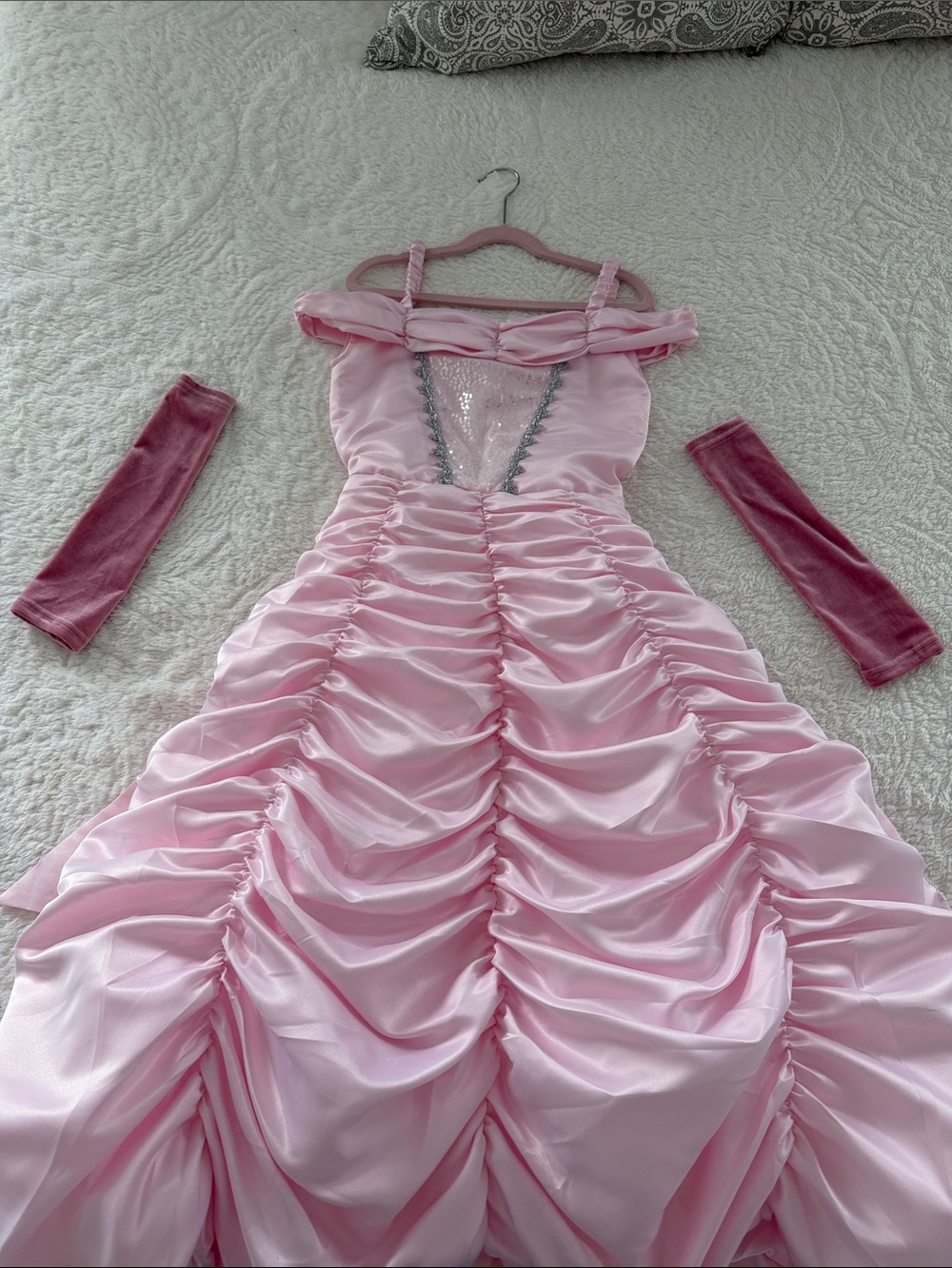 Girls Pink Princess Ball Gown Costume with Matching Arm Sleeves